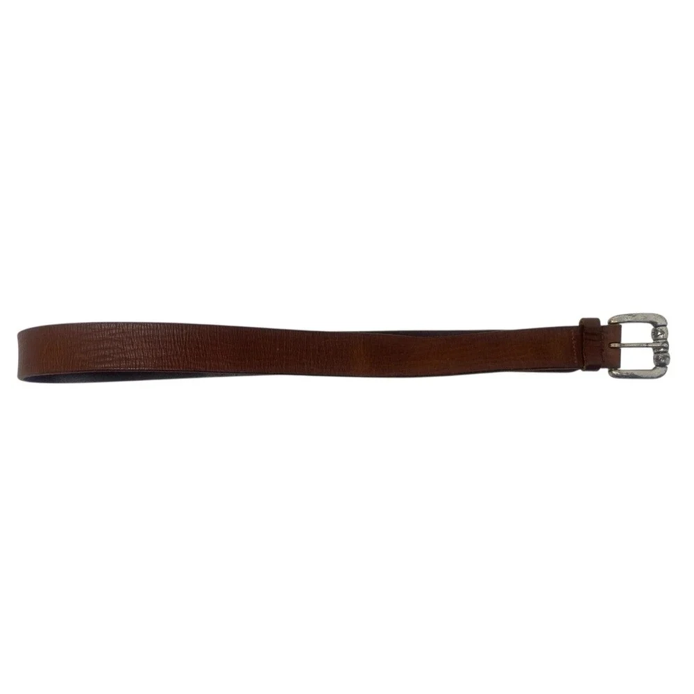 Fossil Womens Genuine Brown Textured Leather Belt Aztec Symbol Buckle Size M